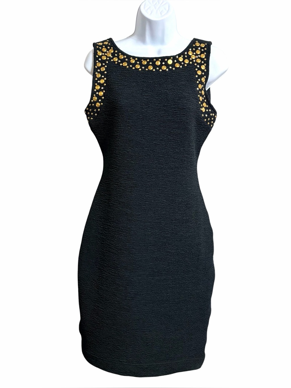 Tadashi Shoji Vintage Bodycon Backless Studded Dress S Black Studded LBD Party